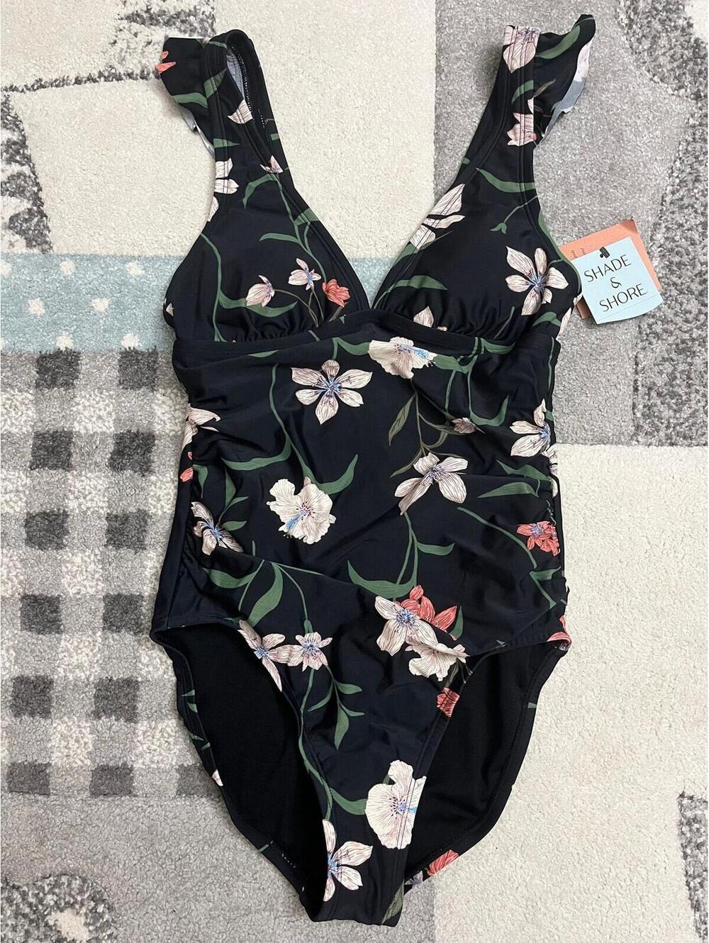 Shade & Shore Women Small 1 Piece Swimsuit NWT Floral Tummy Control Bathing Suit